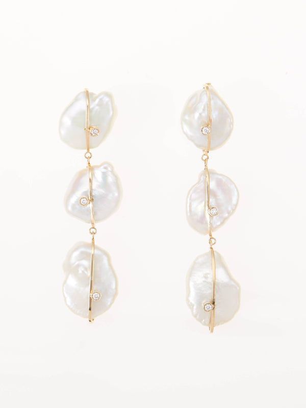 PETALS PEARL TRIPLE PIERCED EARRINGS