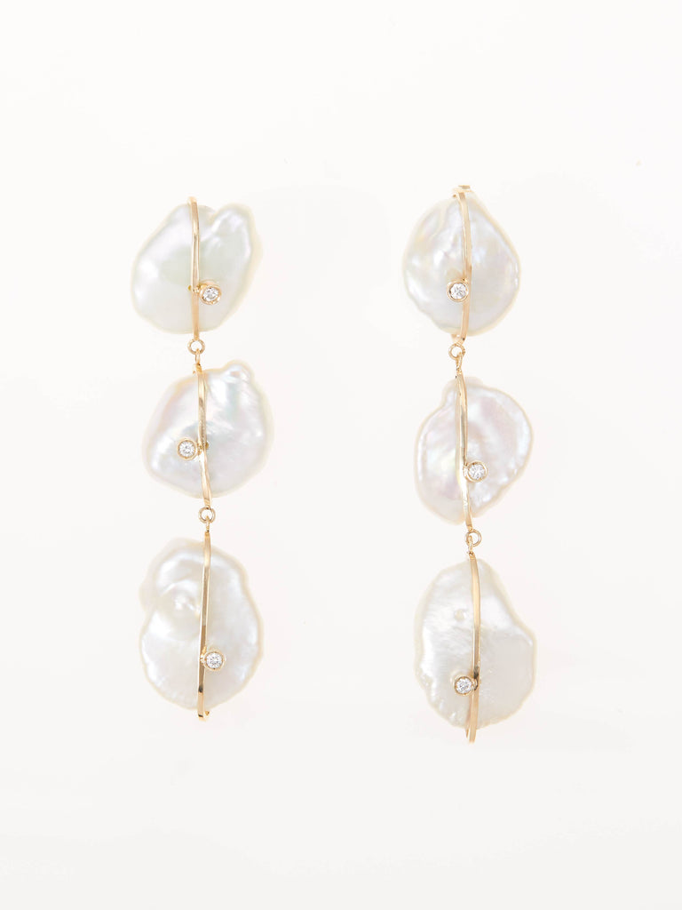 PETALS BAROQUE PEARL TRIPLE PIERCED EARRINGS